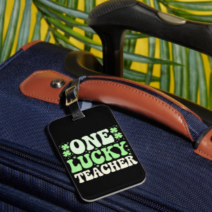 One Lucky Teacher Groovy Retro Teacher St Patricks Luggage Tag