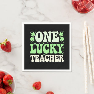 One Lucky Teacher Groovy Retro Teacher St Patricks Napkin