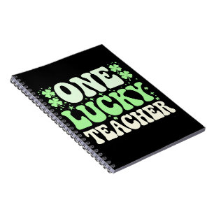 One Lucky Teacher Groovy Retro Teacher St Patricks Notebook