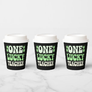 One Lucky Teacher Groovy Retro Teacher St Patricks Paper Cups