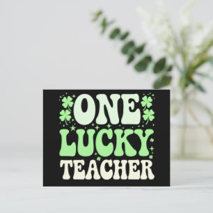 One Lucky Teacher Groovy Retro Teacher St Patricks Postcard
