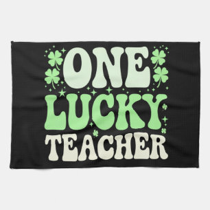 One Lucky Teacher Groovy Retro Teacher St Patricks Tea Towel