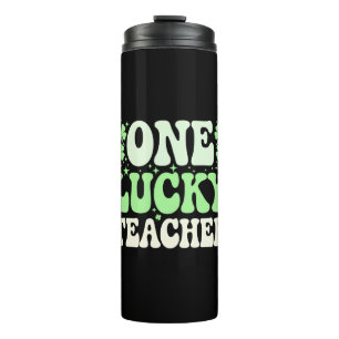 One Lucky Teacher Groovy Retro Teacher St Patricks Thermal Tumbler