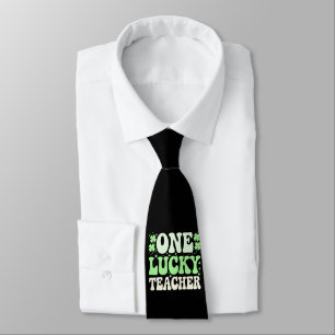 One Lucky Teacher Groovy Retro Teacher St Patricks Tie