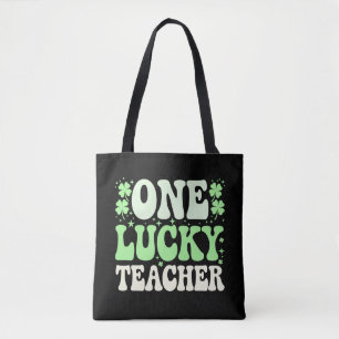 One Lucky Teacher Groovy Retro Teacher St Patricks Tote Bag