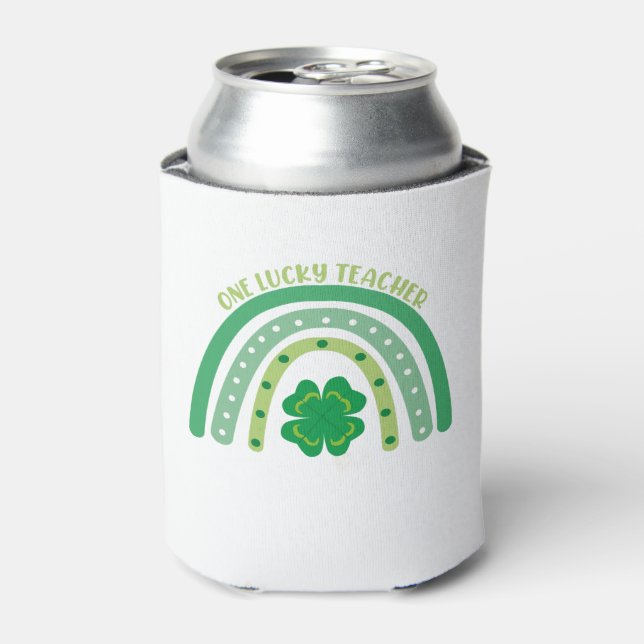 One Lucky Teacher Irish Rainbow St Patrick’s Day  Can Cooler (Can Front)