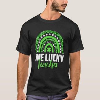 One Lucky Teacher Leopard Rainbow Teacher St. Patr T-Shirt