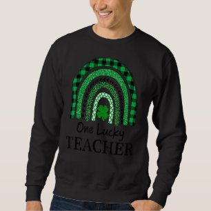 One Lucky Teacher Leprard Rainbow Plaid St Patrick Sweatshirt