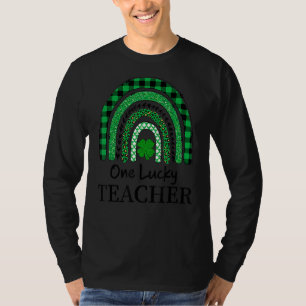 One Lucky Teacher Leprard Rainbow Plaid St Patrick T-Shirt