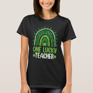 One Lucky Teacher Leprard Rainbow Plaid St Patrick T-Shirt