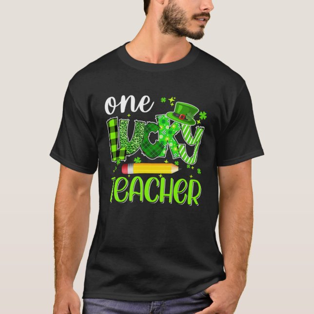 One Lucky Teacher Pencil Shamrock St Patricks Day  T-Shirt (Front)