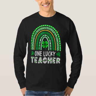 One Lucky Teacher Rainbow Leopard St Patricku2019s T-Shirt