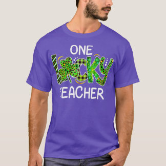 One Lucky Teacher Shamrock Leopard Plaid St Patric T-Shirt