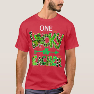 One Lucky Teacher Shamrock Leopard Plaid St T-Shirt
