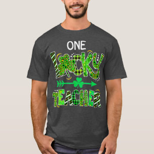 One Lucky Teacher Shamrock Leopard Plaid St T-Shirt