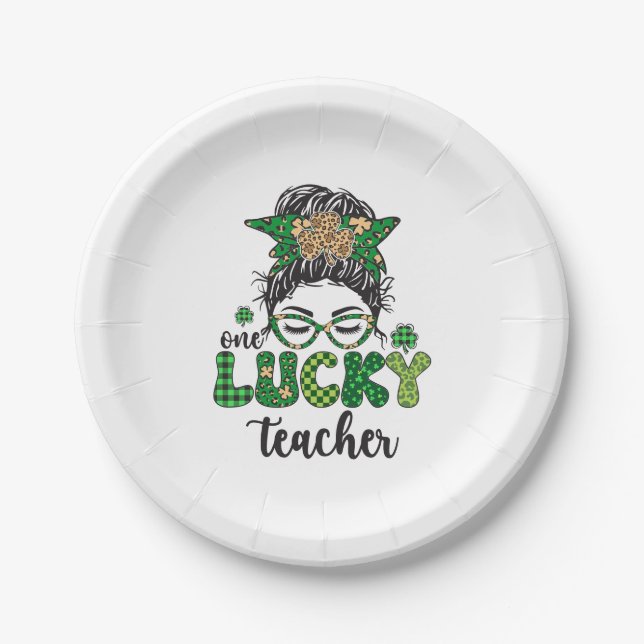 One Lucky Teacher - St. Patrick's Day  Paper Plate (Front)