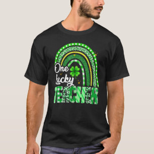 One Lucky Teacher St Patrick's Day Rainbow Leopard T-Shirt
