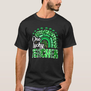 One Lucky Teacher St Patrick's Day Rainbow Leopard T-Shirt