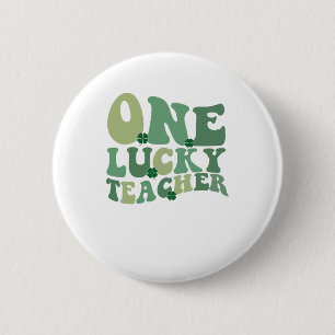 One Lucky Teacher St Patricks Day Retro Groovy 6 Cm Round Badge