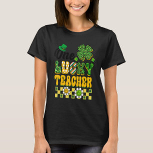 One Lucky Teacher St Patricks Day Teacher Groovy V T-Shirt