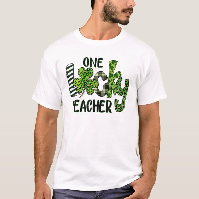 One Lucky Teacher St. Patrick's Day Womens Shamroc T-Shirt (Front)
