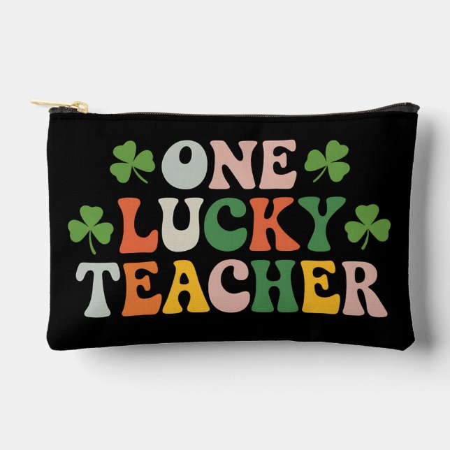 One Lucky Teacher Teaching Retro St Patrick's Day Accessory Pouch (Front)