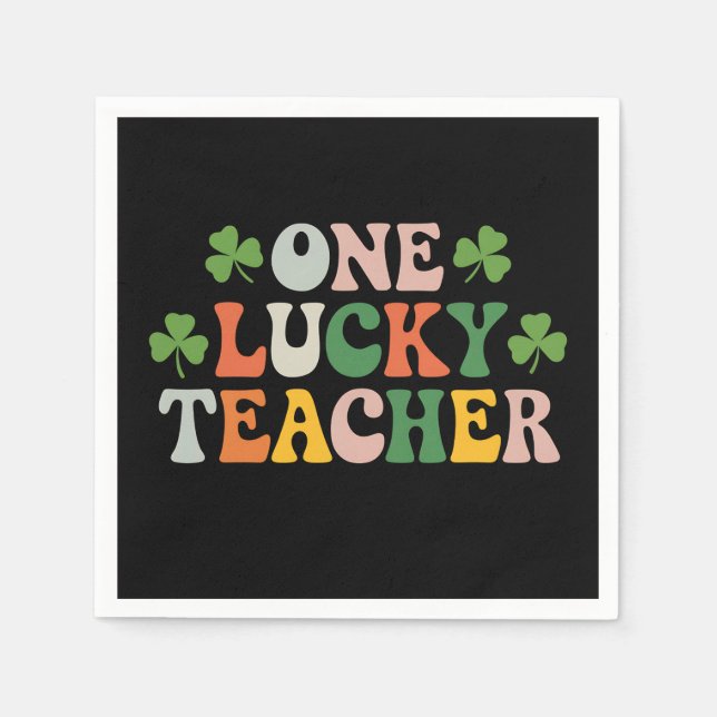 One Lucky Teacher Teaching Retro St Patrick's Day Napkin (Front)