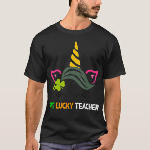One Lucky Teacher Unicorn Face St Patricks Day Sha T-Shirt