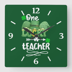 One Lucky teacher with gnomes Square Wall Clock