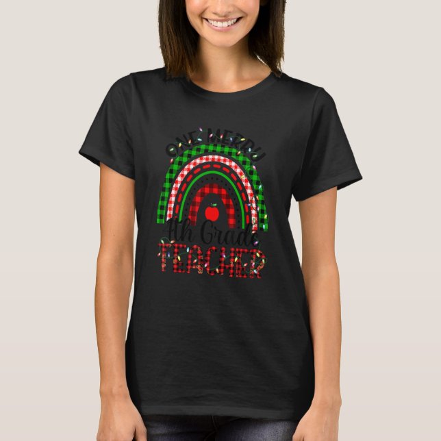 One Merry 4th Grade Teacher Leopard Rainbow Buffal T-Shirt (Front)