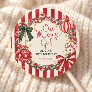 One Merry Girl Whimsical Christmas Birthday Classic Round Sticker