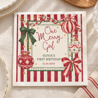 One Merry Girl Whimsical Christmas Birthday Napkin