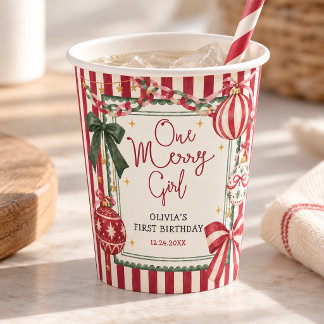 One Merry Girl Whimsical Christmas Birthday Paper Cups