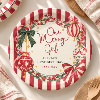 One Merry Girl Whimsical Christmas Birthday Paper Plate