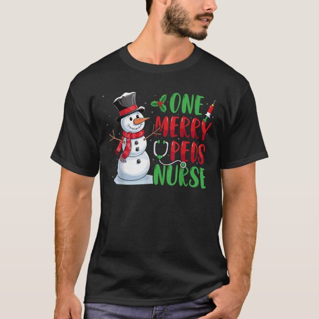 One Merry PEDS Paediatrics Nurse Xmas Cute Snowman T-Shirt (Front)