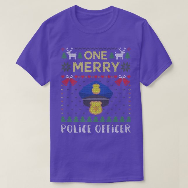 One Merry Police Officer Policeman Ugly Christmas  T-Shirt (Design Front)