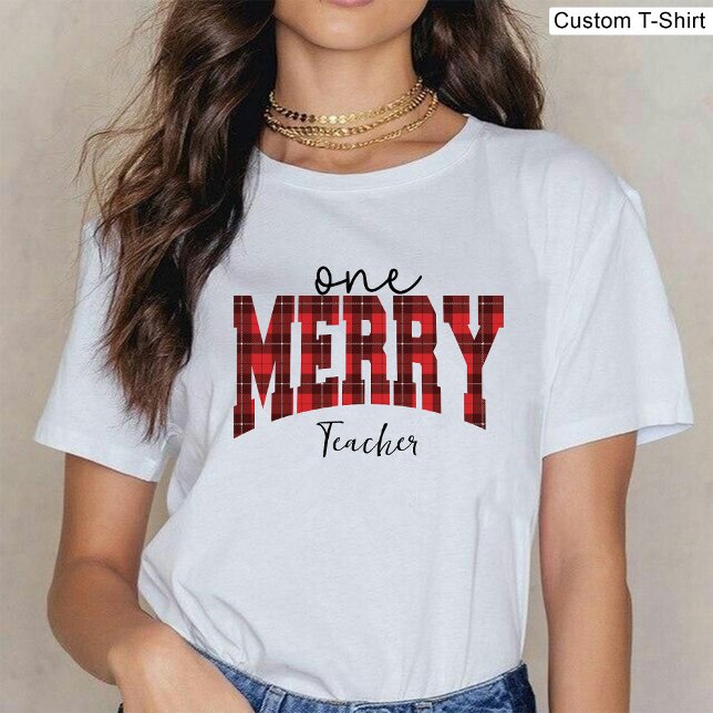 One Merry Teacher Christmas Name White T-Shirt (One Merry Teacher Christmas Name White T-Shirt)