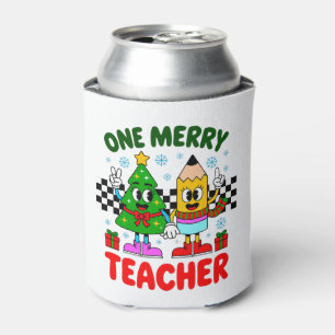 One Merry Teacher Christmas Tree Pencil Xmas Vibes Can Cooler