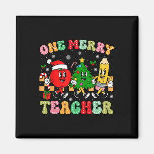 One Merry Teacher Groovy Christmas Tree Pjs Xmas T Magnet