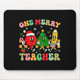 One Merry Teacher Groovy Christmas Tree Pjs Xmas T Mouse Mat