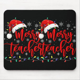One Merry Teacher Lights Red Santa Hat Xmas Family Mouse Mat