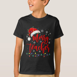 One Merry Teacher Lights Red Santa Hat Xmas Family T-Shirt