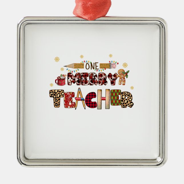One Merry Teacher Metal Tree Decoration (Front)