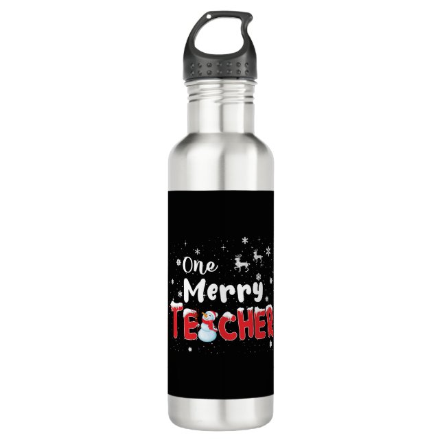 One Merry Teacher Snowman Teaching Christmas 710 Ml Water Bottle (Front)