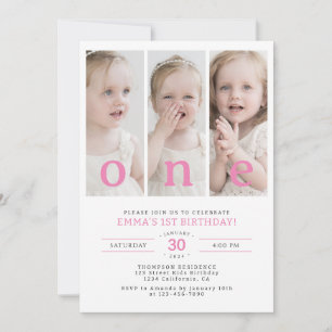 ONE Minimalist 1st Birthday Party Photo Collage Invitation