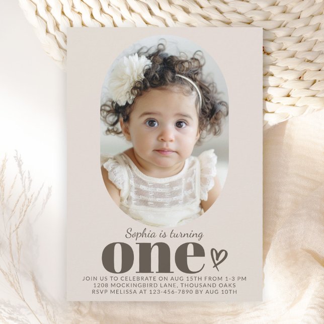 One Modern Minimal Photo 1st Birthday Invitation (Available as both printed and paperless digital download!)
