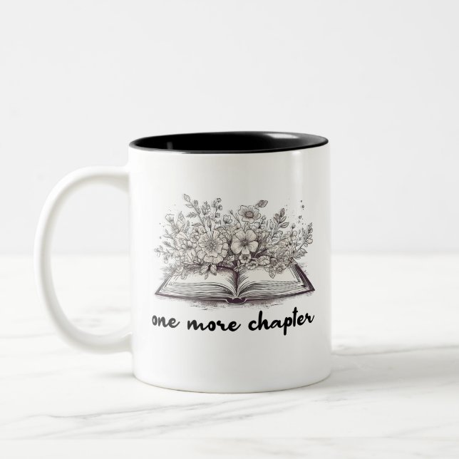 One More Chapter Book With Flowers  Two-Tone Coffee Mug (Left)