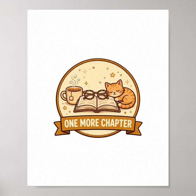 One More Chapter — Cosy Book, Tea & Sleeping Cat f Poster (Front)