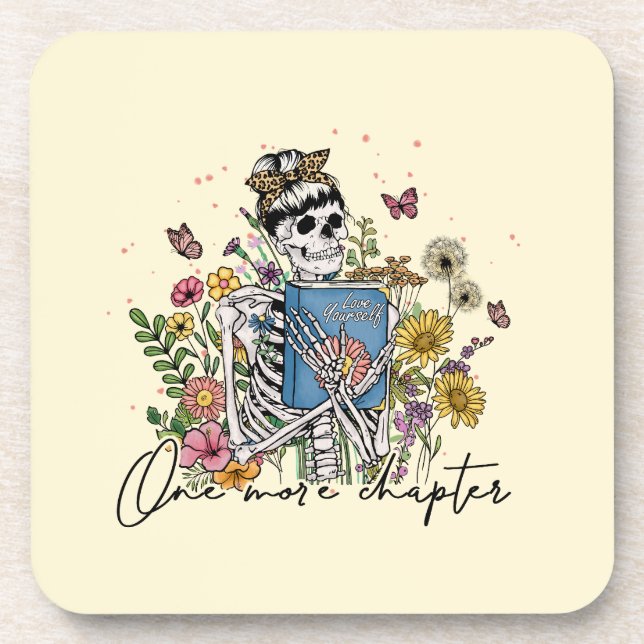 One More Chapter Floral Skeleton Coaster (Front)