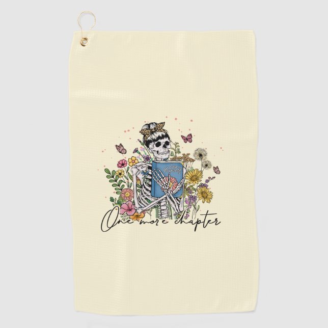 One More Chapter Floral Skeleton Golf Towel (Front)